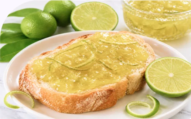 Lime marmalade on toast with fresh key limes